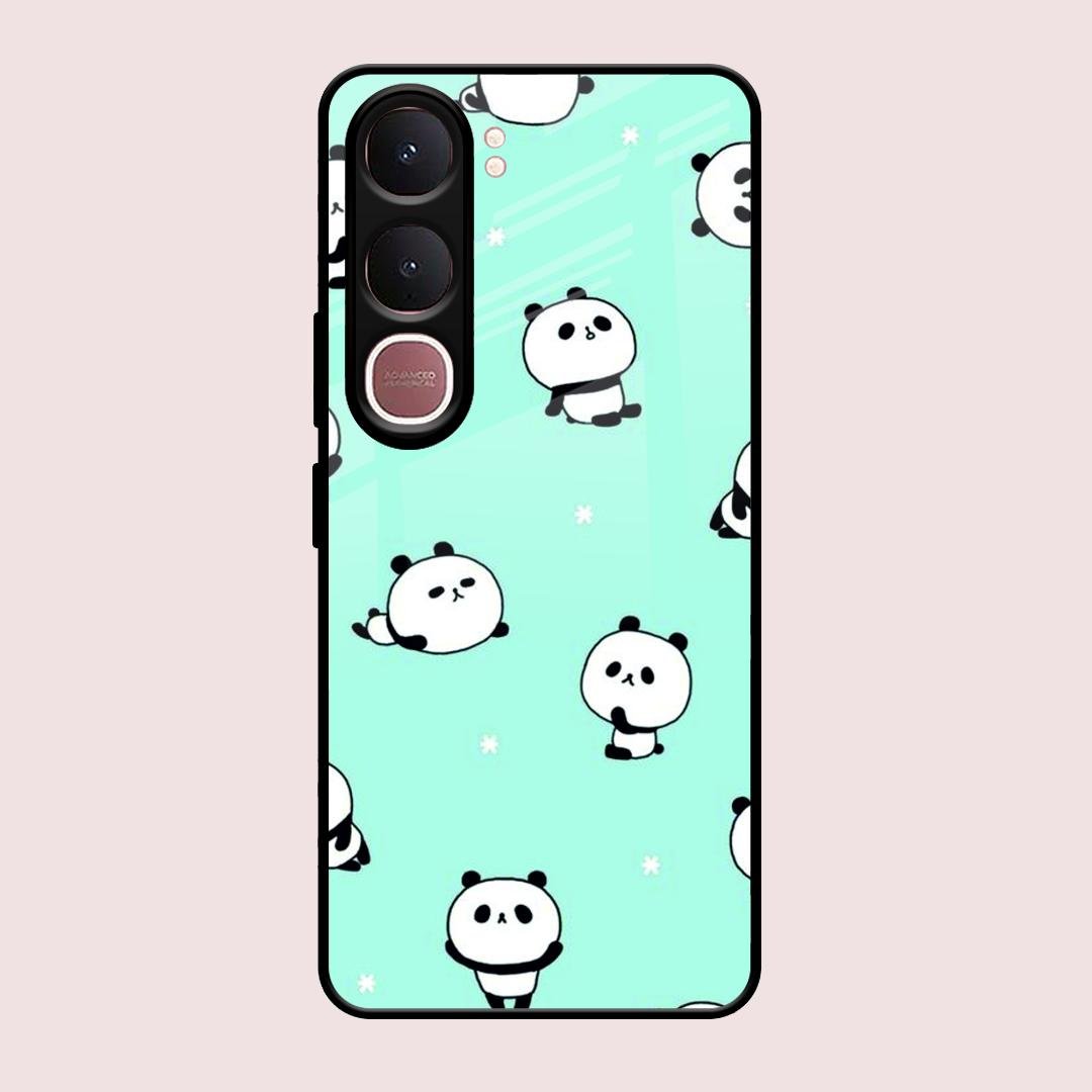 Cute Panda Blue Glass Case Cover For Vivo Y31 5G