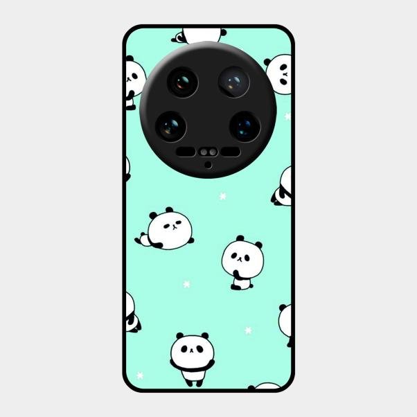 Cute Panda Blue Glass Case Cover For Xiaomi 14 Ultra