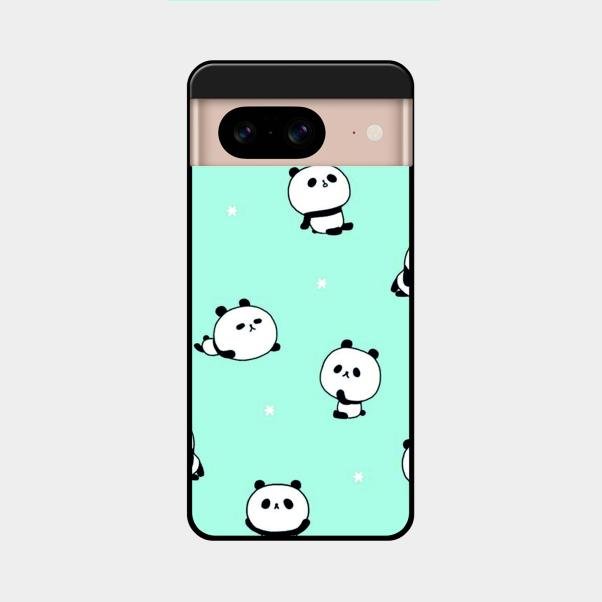 Cute Panda Blue Glossy Metal Case Cover For Google Pixel 8 5G