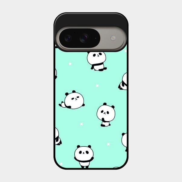 Cute Panda Blue Glossy Metal Case Cover For Google Pixel 9 5G