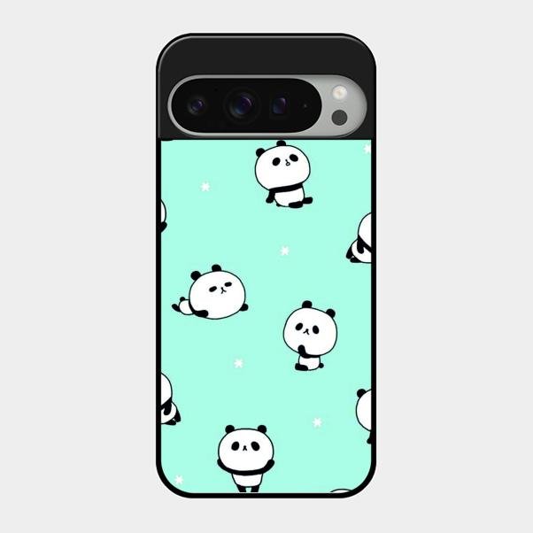 Cute Panda Blue Glossy Metal Case Cover For Google Pixel 9 Pro Xl
