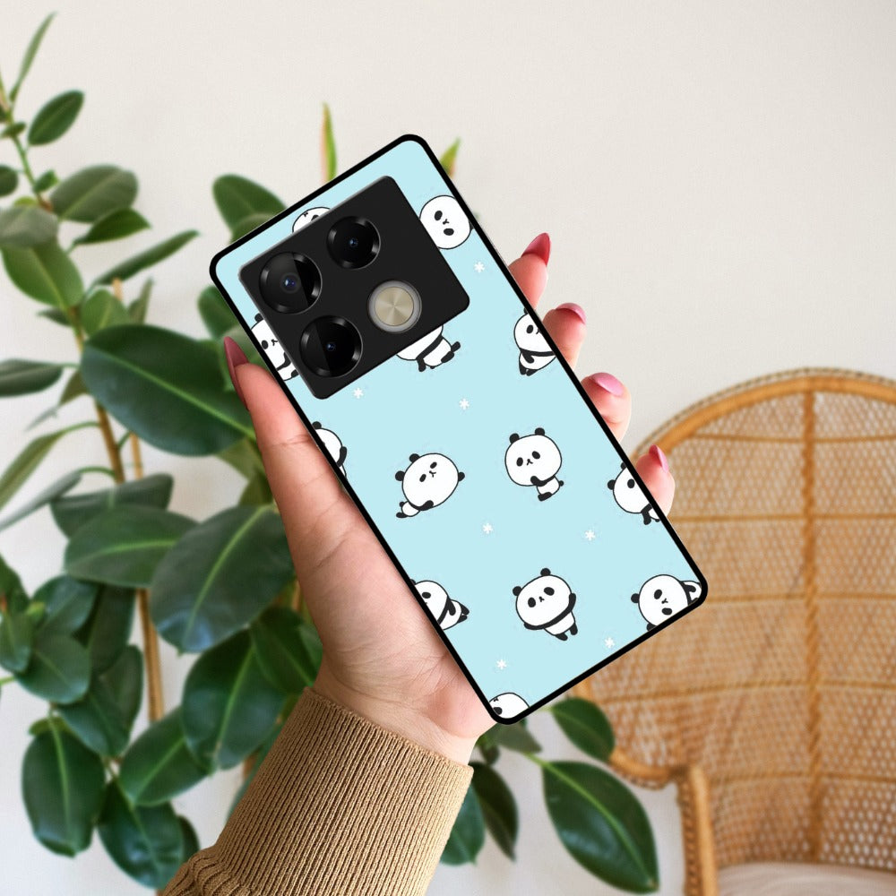 Cute Panda Blue Glossy Metal Case Cover For Infinix