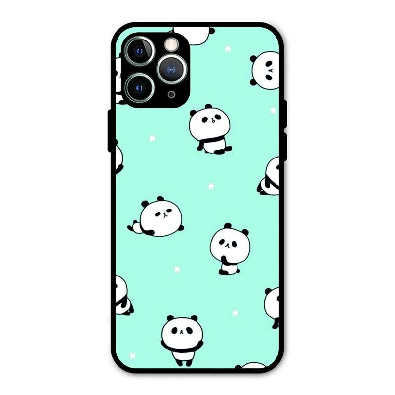 Cute Panda Blue Glossy Metal Case Cover For iPhone 11 Pro Max