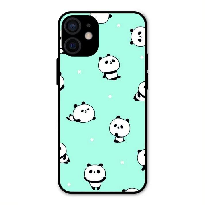 Cute Panda Blue Glossy Metal Case Cover For iPhone 12 mini