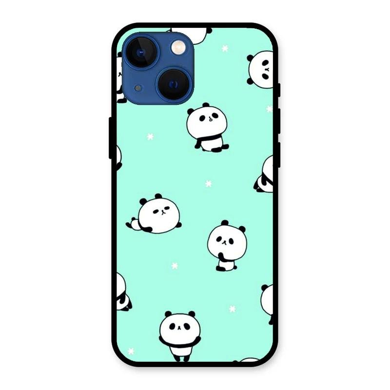 Cute Panda Blue Glossy Metal Case Cover For iPhone 13 mini