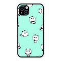 Cute Panda Blue Glossy Metal Case Cover For iPhone 14 Plus