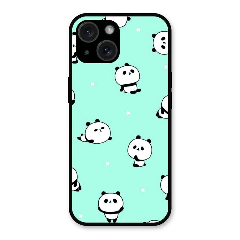 Cute Panda Blue Glossy Metal Case Cover For iPhone 15 Plus