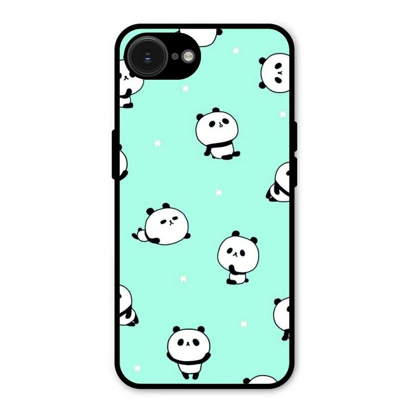 Cute Panda Blue Glossy Metal Case Cover For iPhone 16e