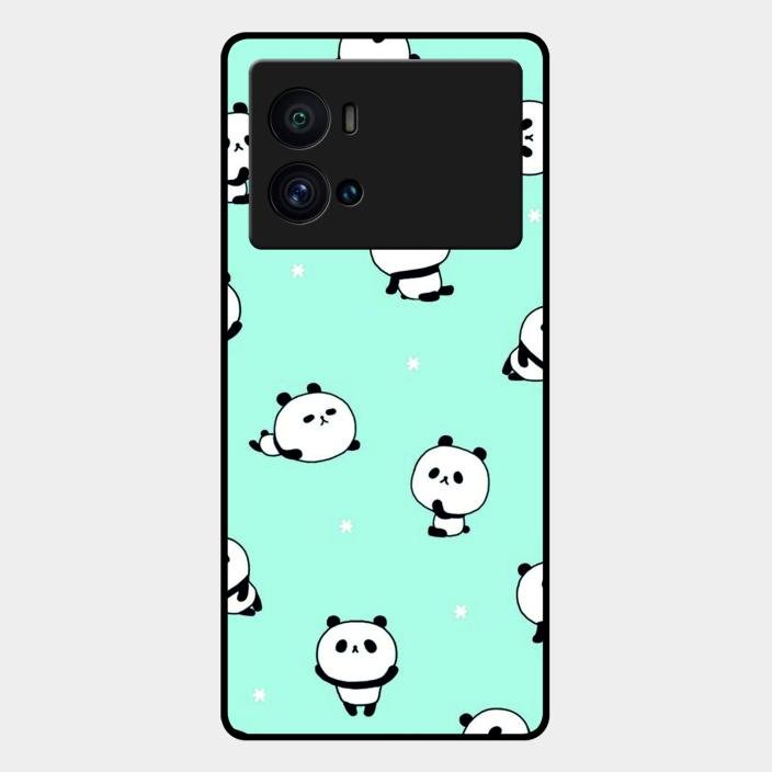 Cute Panda Blue Glossy Metal Case Cover For iQOO 9 Pro 5G