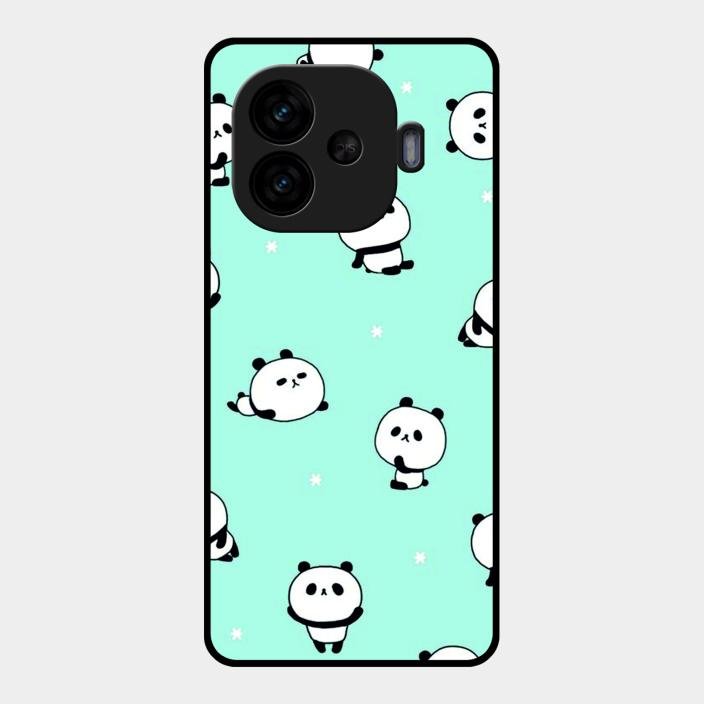Cute Panda Blue Glossy Metal Case Cover For iQOO Neo 10R 5G