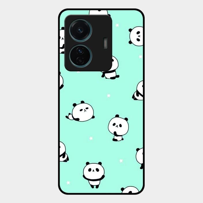 Cute Panda Blue Glossy Metal Case Cover For iQOO Z6 Pro 5G