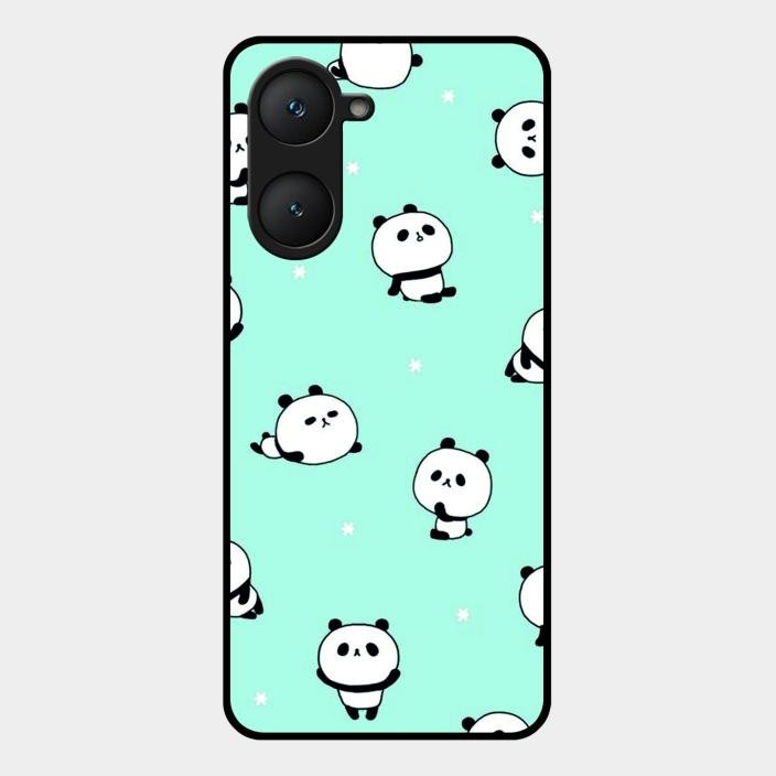 Cute Panda Blue Glossy Metal Case Cover For iQOO Z9 Lite 5G