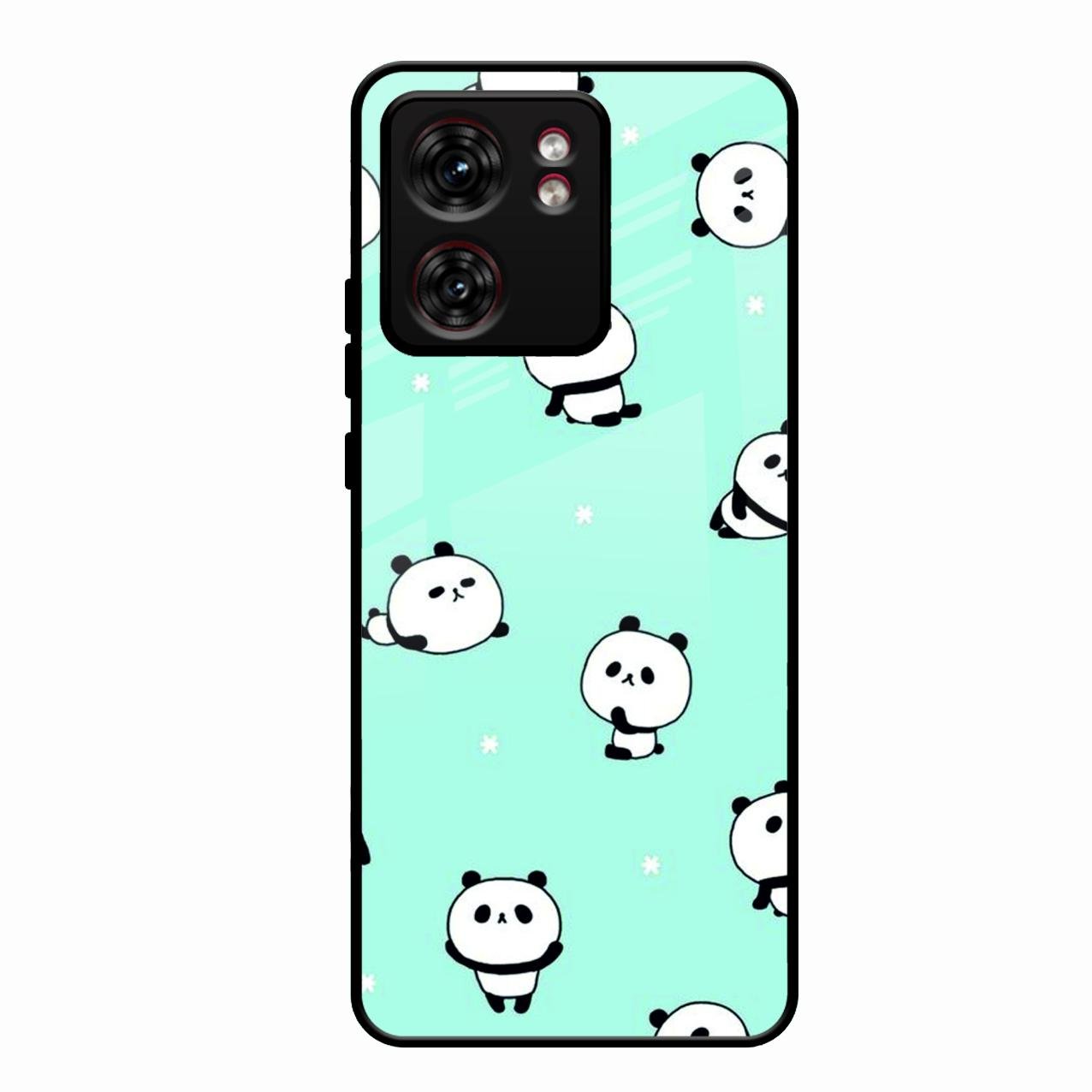Cute Panda Blue Glossy Metal Case Cover For Motorola Edge 40