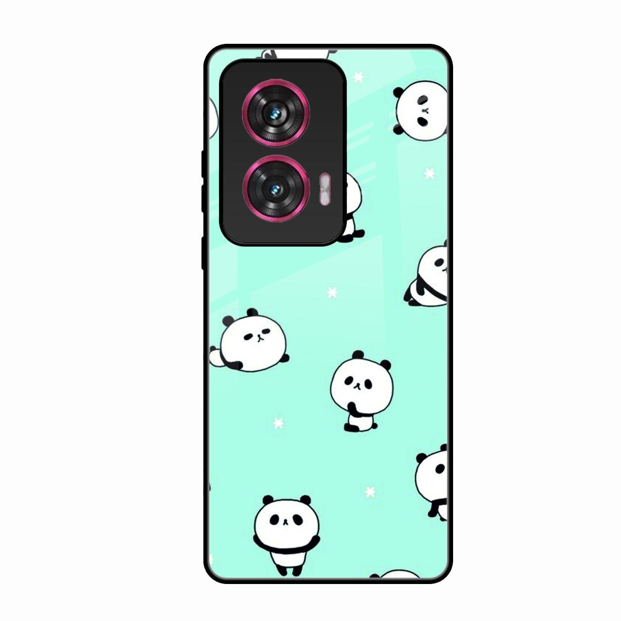Cute Panda Blue Glossy Metal Case Cover For Motorola Edge 50 Fusion 5G