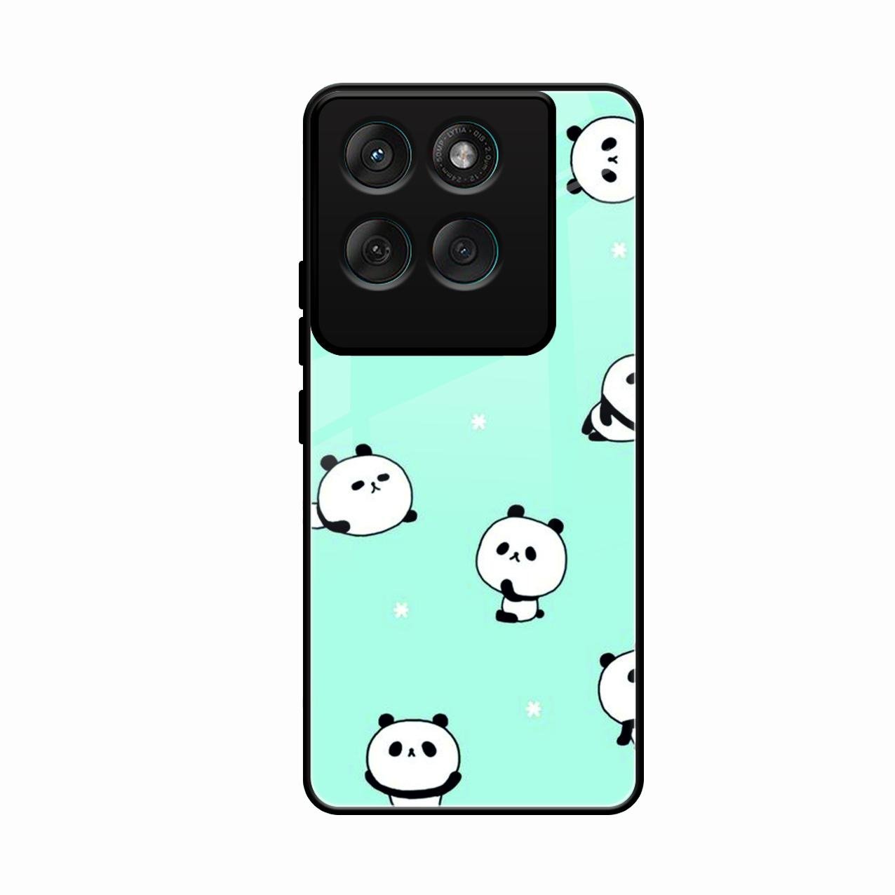 Cute Panda Blue Glossy Metal Case Cover For Motorola Edge 60 Pro 5G