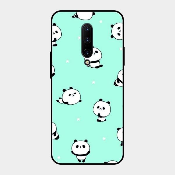 Cute Panda Blue Glossy Metal Case Cover For Oneplus 7 Pro