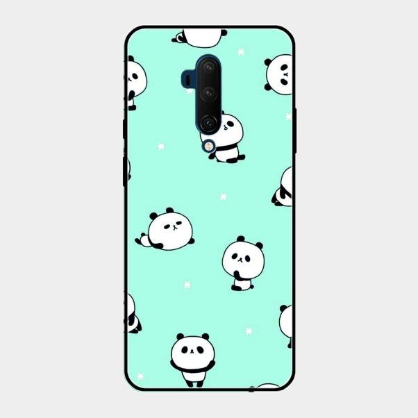 Cute Panda Blue Glossy Metal Case Cover For Oneplus 7T Pro