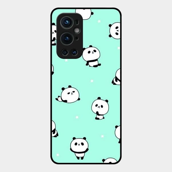 Cute Panda Blue Glossy Metal Case Cover For Oneplus 9 Pro 5G