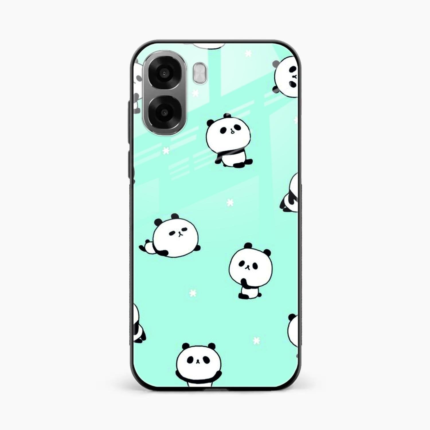 Cute Panda Blue Glossy Metal Case Cover For Oppo A6X 5G