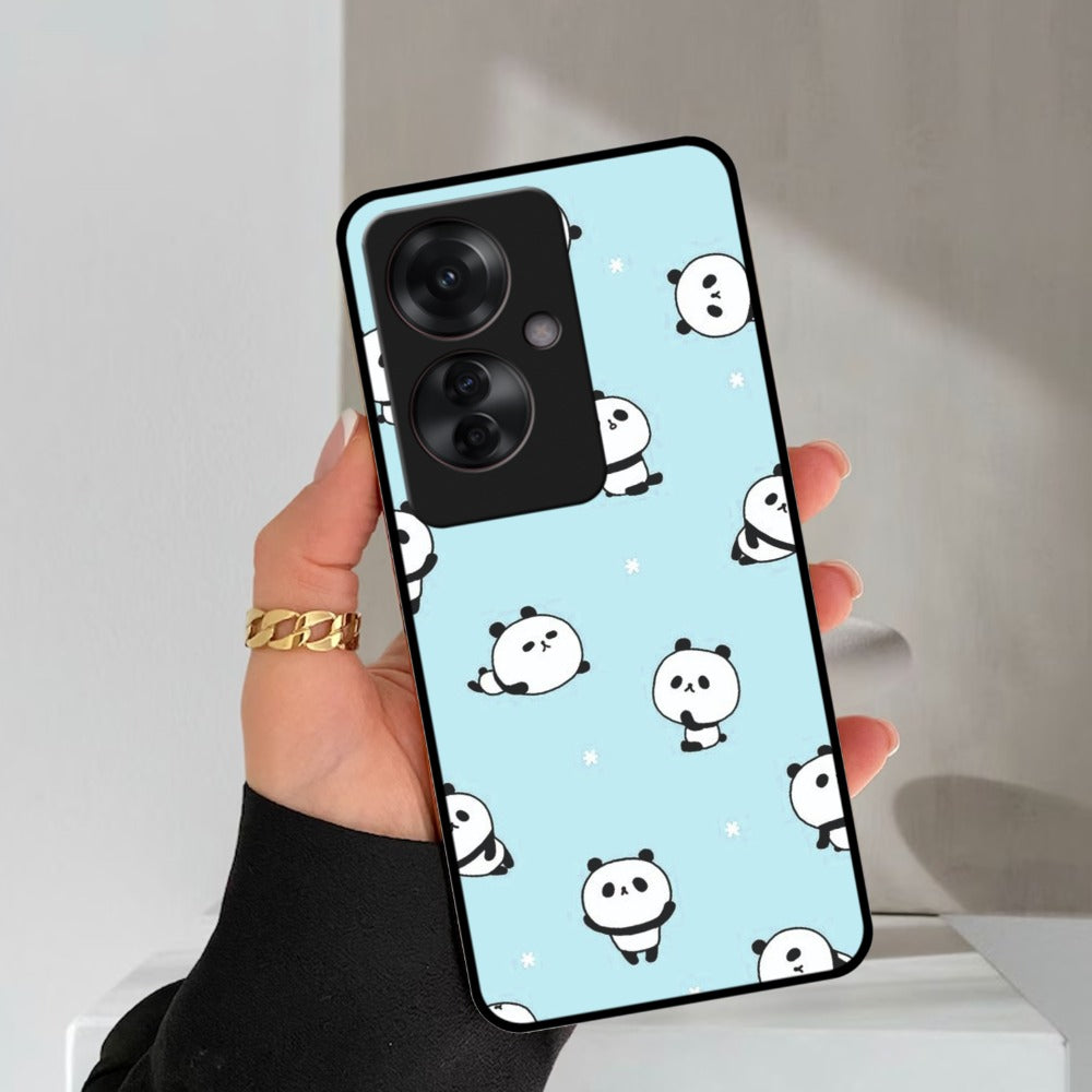 Cute Panda Blue Glossy Metal Case Cover For Oppo
