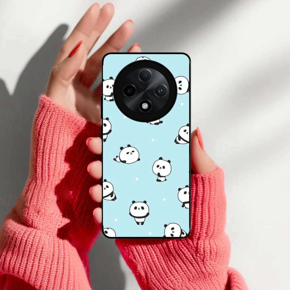 Cute Panda Blue Glossy Metal Case Cover For Oppo