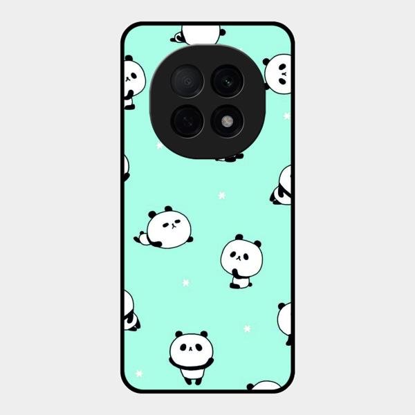 Cute Panda Blue Glossy Metal Case Cover For Oppo F29 Pro 5G