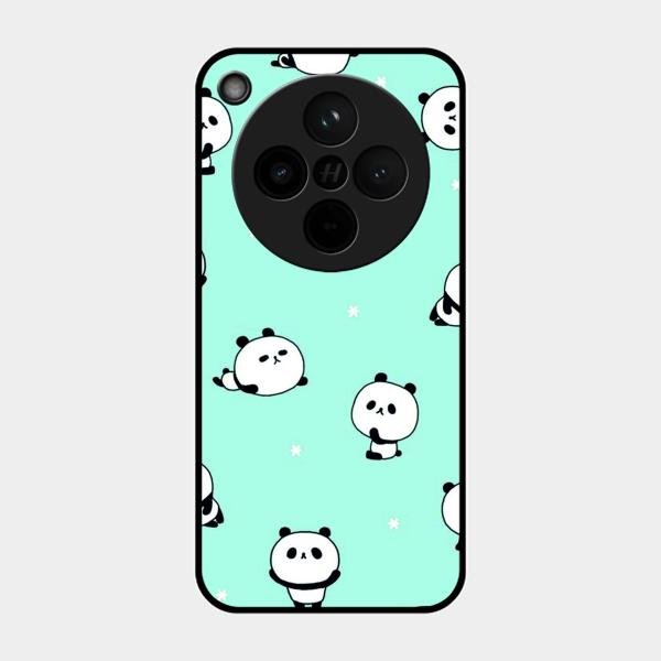 Cute Panda Blue Glossy Metal Case Cover For Oppo Find X8 5G