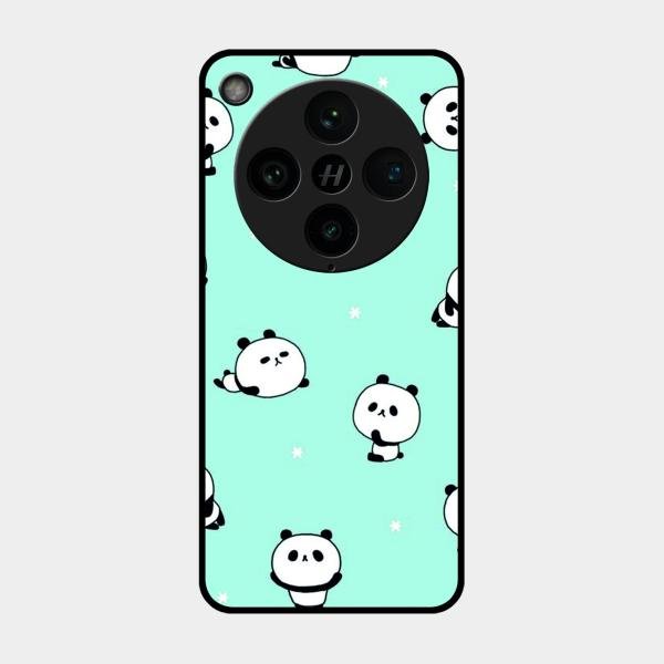 Cute Panda Blue Glossy Metal Case Cover For Oppo Find X8 Pro 5G