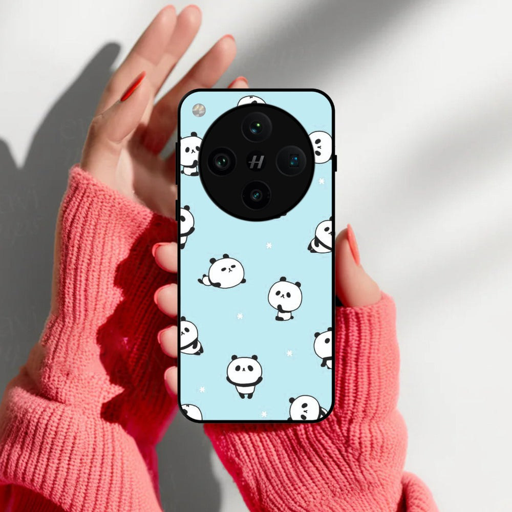 Cute Panda Blue Glossy Metal Case Cover For Oppo