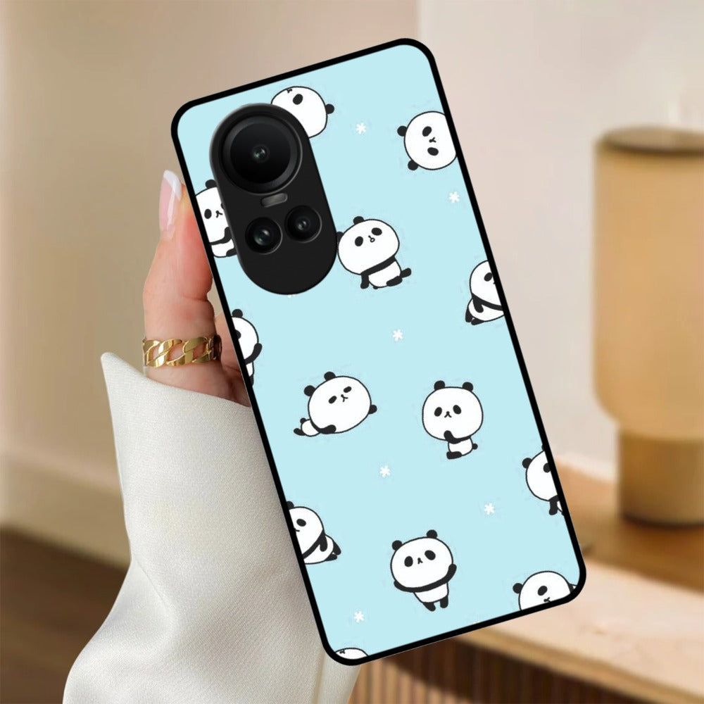 Cute Panda Blue Glossy Metal Case Cover For Oppo