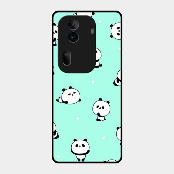Cute Panda Blue Glossy Metal Case Cover For Oppo Reno 11 Pro 5G