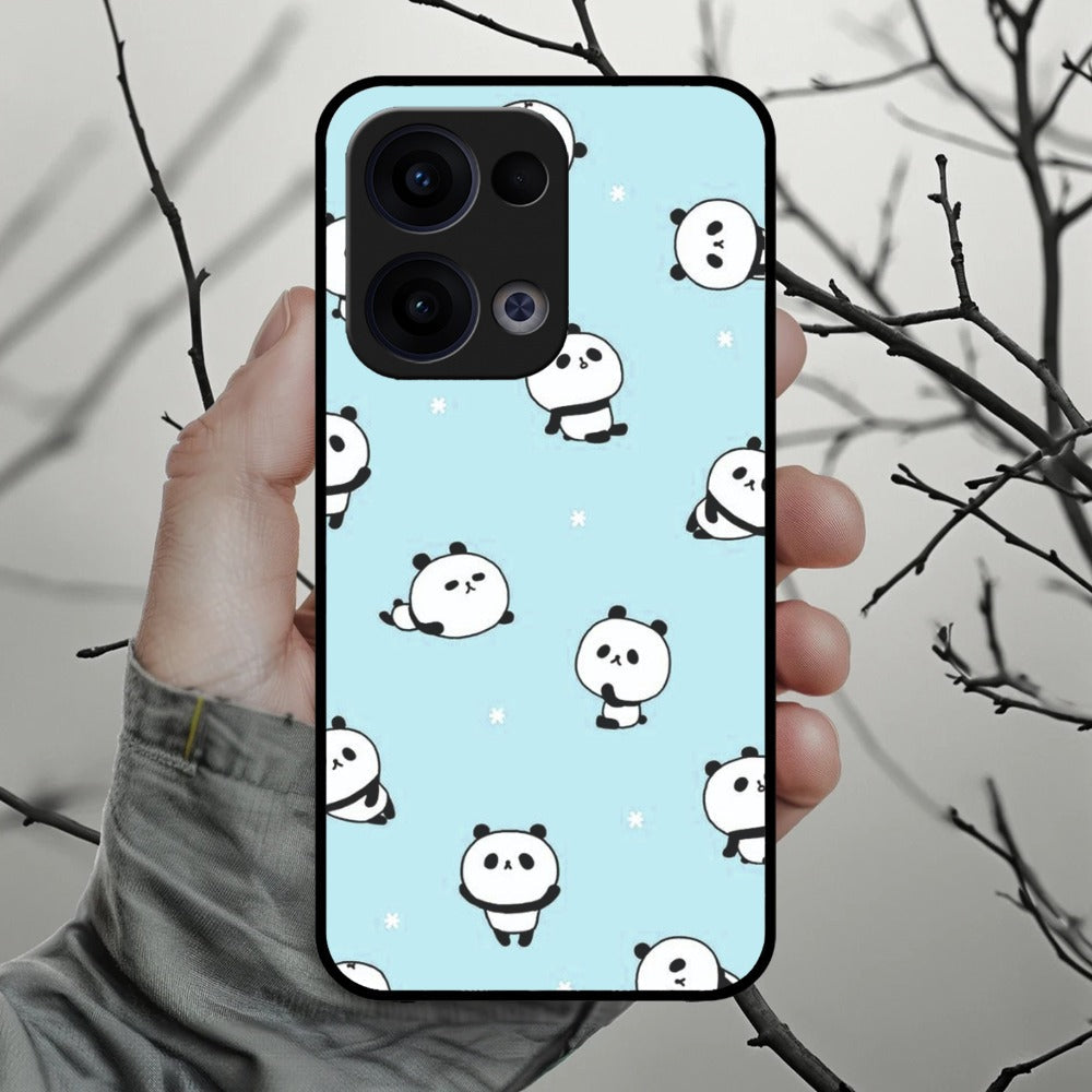 Cute Panda Blue Glossy Metal Case Cover For Oppo
