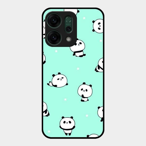 Cute Panda Blue Glossy Metal Case Cover For Oppo Reno 14 5G