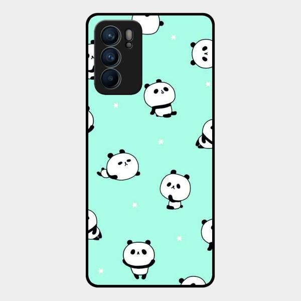 Cute Panda Blue Glossy Metal Case Cover For Oppo Reno 6 5G
