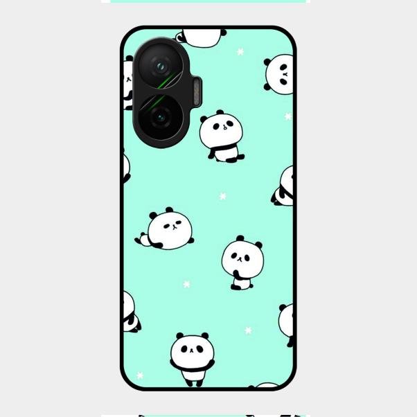 Cute Panda Blue Glossy Metal Case Cover For Poco F7 5G