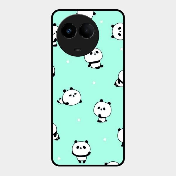 Cute Panda Blue Glossy Metal Case Cover For Realme 11 5G