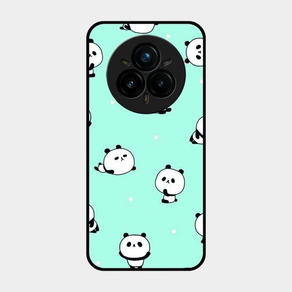 Cute Panda Blue Glossy Metal Case Cover For Realme 14 Pro 5G