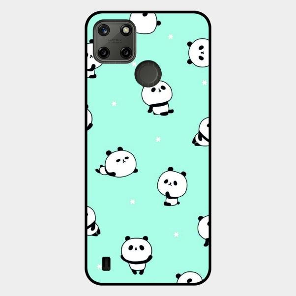 Cute Panda Blue Glossy Metal Case Cover For Realme C25Y