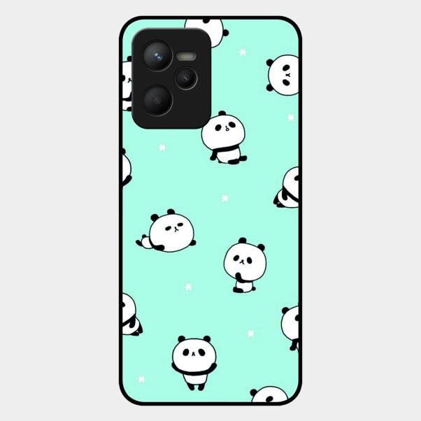 Cute Panda Blue Glossy Metal Case Cover For Realme C35