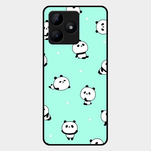 Cute Panda Blue Glossy Metal Case Cover For Realme C53