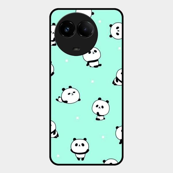 Cute Panda Blue Glossy Metal Case Cover For Realme C67 5G