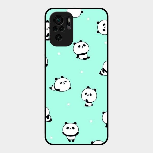 Cute Panda Blue Glossy Metal Case Cover For Redmi Note 10