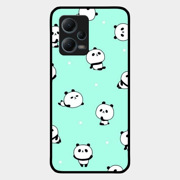Cute Panda Blue Glossy Metal Case Cover For Redmi Note 12 5G