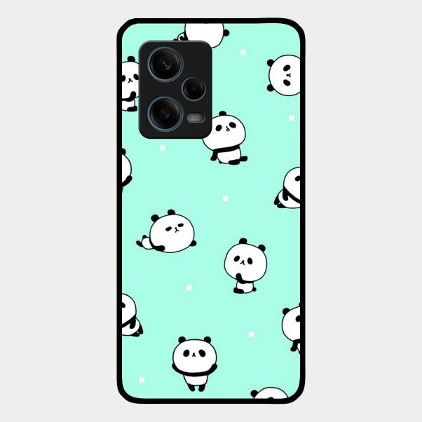 Cute Panda Blue Glossy Metal Case Cover For Redmi Note 12 Pro 5G