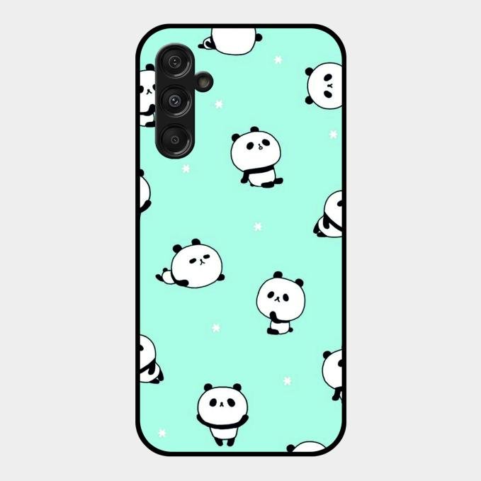 Cute Panda Blue Glossy Metal Case Cover For Samsung Galaxy M34 5G
