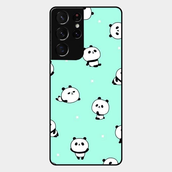 Cute Panda Blue Glossy Metal Case Cover For Samsung Galaxy S21 Ultra