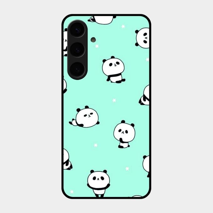 Cute Panda Blue Glossy Metal Case Cover For Samsung Galaxy S24 Plus 5G