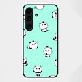 Cute Panda Blue Glossy Metal Case Cover For Samsung Galaxy S25 FE 5G