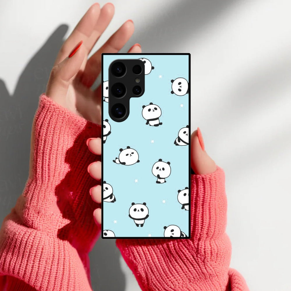 Cute Panda Blue Glossy Metal Case Cover For Samsung