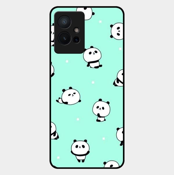 Cute Panda Blue Glossy Metal Case Cover For Vivo T1 5G
